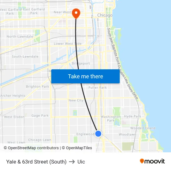 Yale & 63rd Street (South) to Uic map