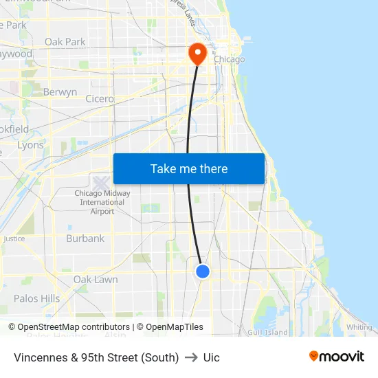 Vincennes & 95th Street (South) to Uic map