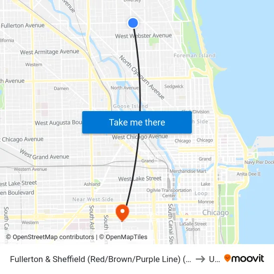 Fullerton & Sheffield (Red/Brown/Purple Line) (East) to Uic map