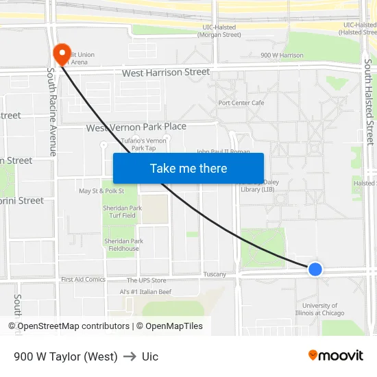 900 W Taylor (West) to Uic map
