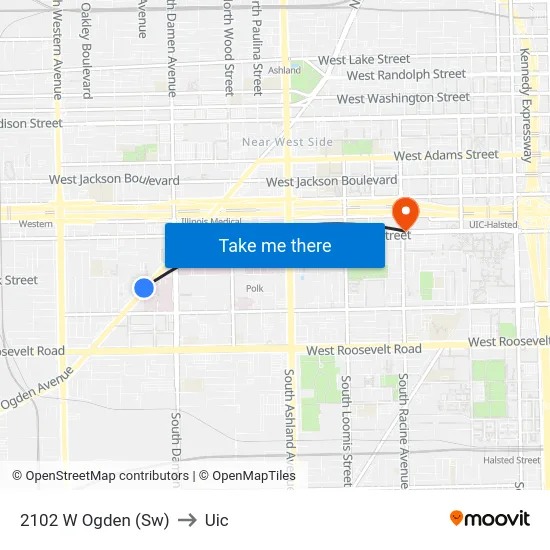 2102 W Ogden (Sw) to Uic map