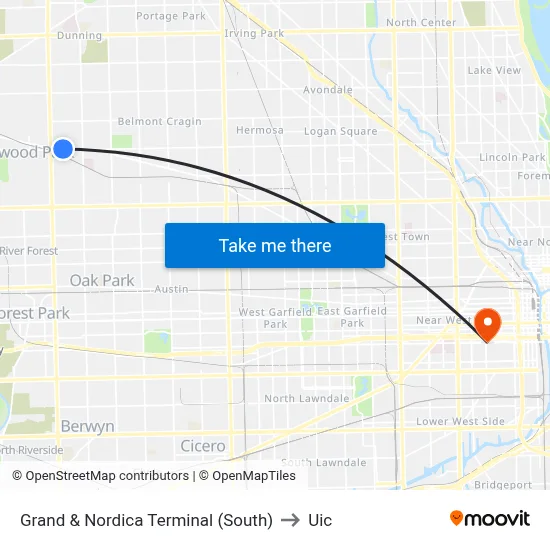 Grand & Nordica Terminal (South) to Uic map