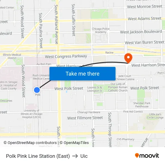 Polk Pink Line Station (East) to Uic map