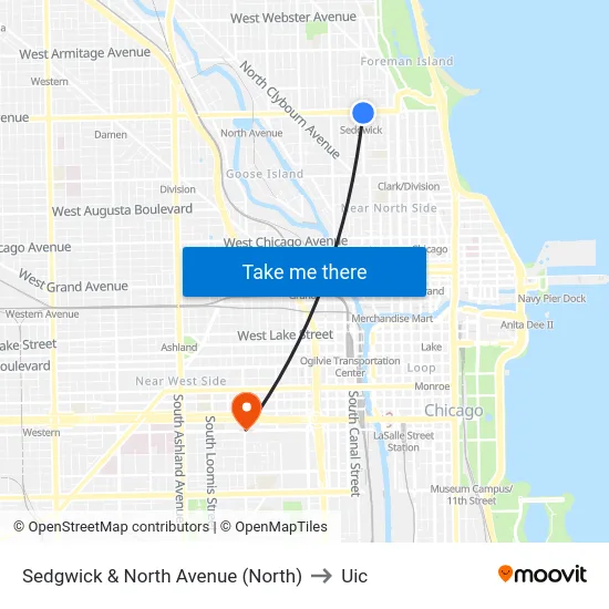 Sedgwick & North Avenue (North) to Uic map