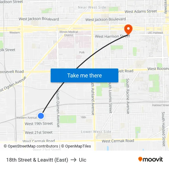 18th Street & Leavitt (East) to Uic map