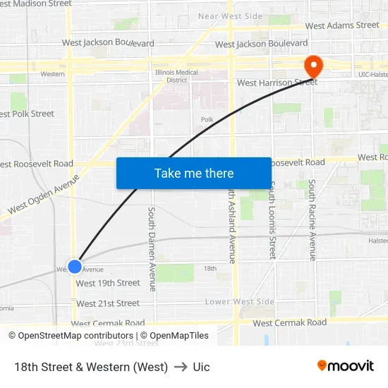 18th Street & Western (West) to Uic map