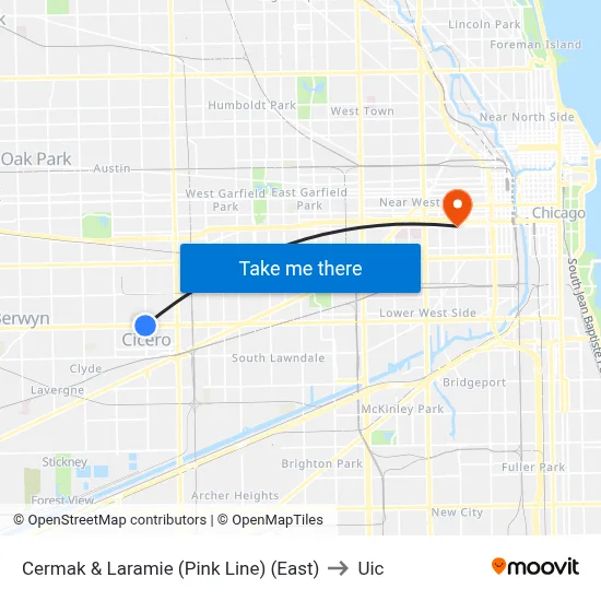 Cermak & Laramie (Pink Line) (East) to Uic map