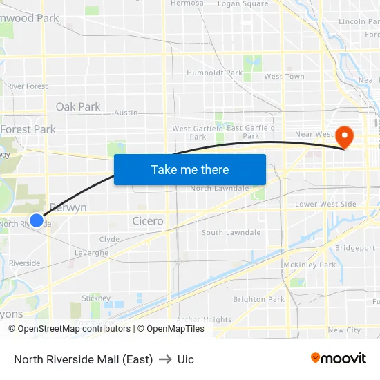 North Riverside Mall (East) to Uic map