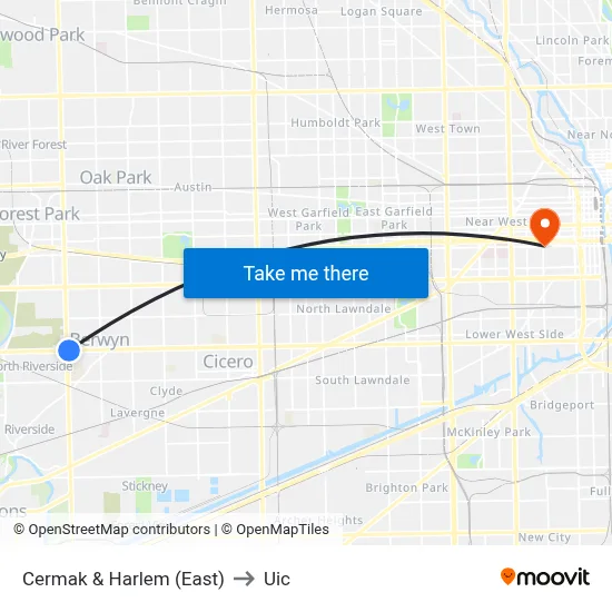 Cermak & Harlem (East) to Uic map