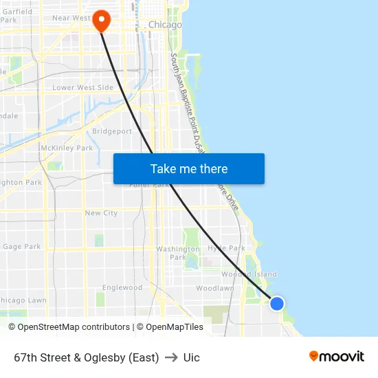 67th Street & Oglesby (East) to Uic map
