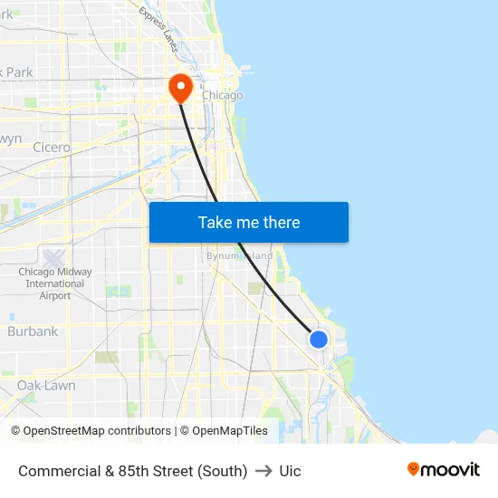 Commercial & 85th Street (South) to Uic map