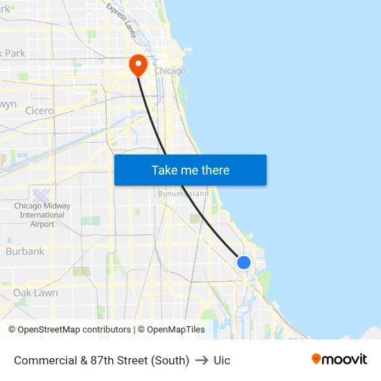 Commercial & 87th Street (South) to Uic map
