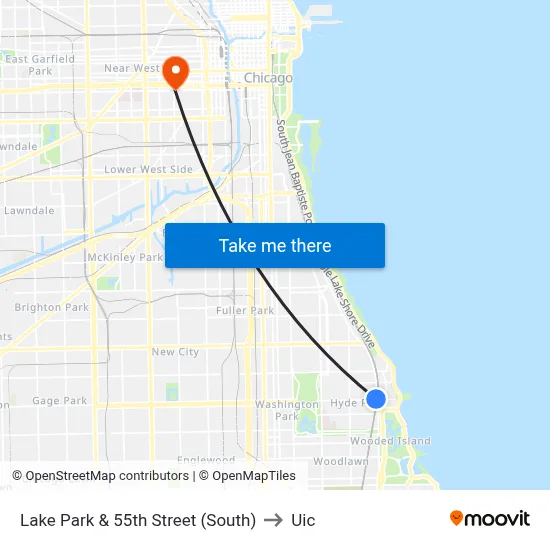 Lake Park & 55th Street (South) to Uic map