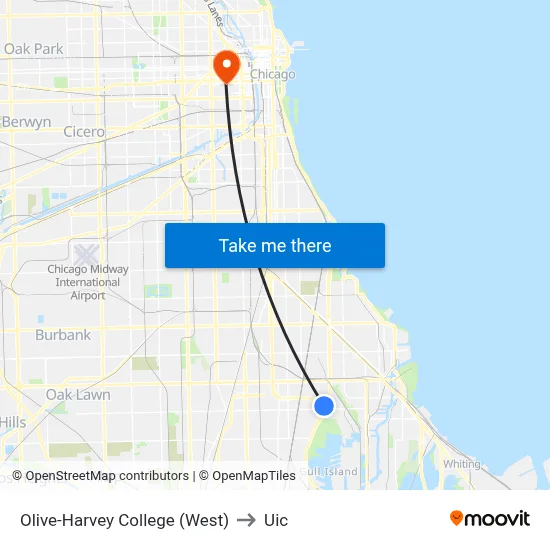 Olive-Harvey College (West) to Uic map