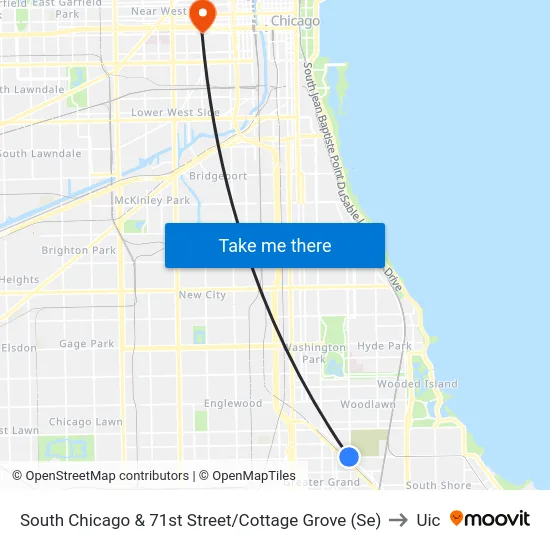 South Chicago & 71st Street/Cottage Grove (Se) to Uic map