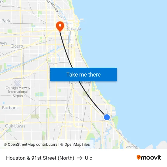 Houston & 91st Street (North) to Uic map