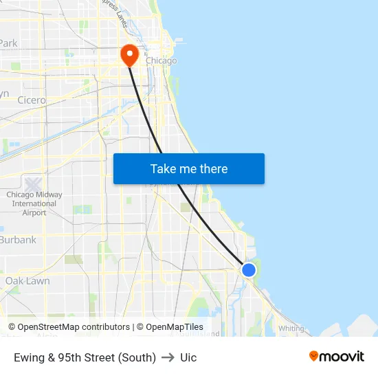 Ewing & 95th Street (South) to Uic map