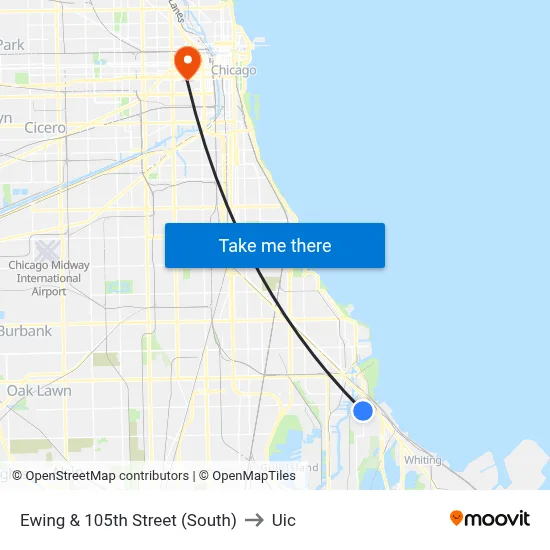 Ewing & 105th Street (South) to Uic map