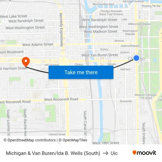 Michigan & Van Buren/Ida B. Wells (South) to Uic map