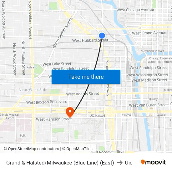 Grand & Halsted/Milwaukee (Blue Line) (East) to Uic map