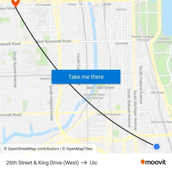 26th Street & King Drive (West) to Uic map