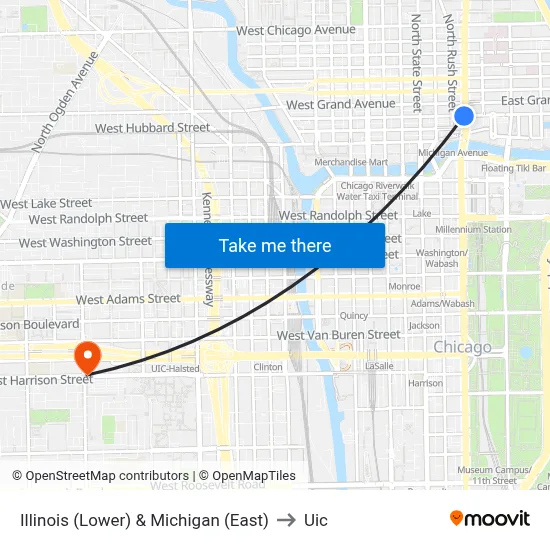 Illinois (Lower) & Michigan (East) to Uic map