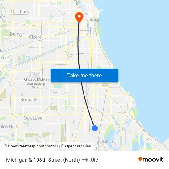 Michigan & 108th Street (North) to Uic map