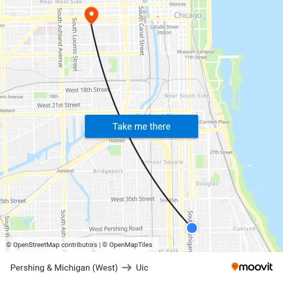 Pershing & Michigan (West) to Uic map