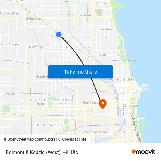Belmont & Kedzie (West) to Uic map
