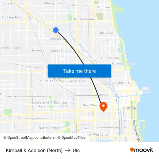 Kimball & Addison (North) to Uic map