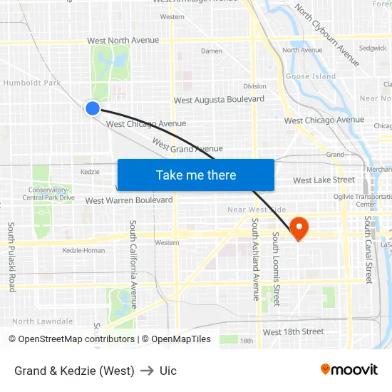 Grand & Kedzie (West) to Uic map