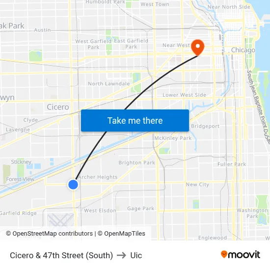 Cicero & 47th Street (South) to Uic map