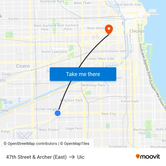47th Street & Archer (East) to Uic map
