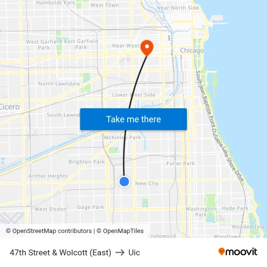 47th Street & Wolcott (East) to Uic map