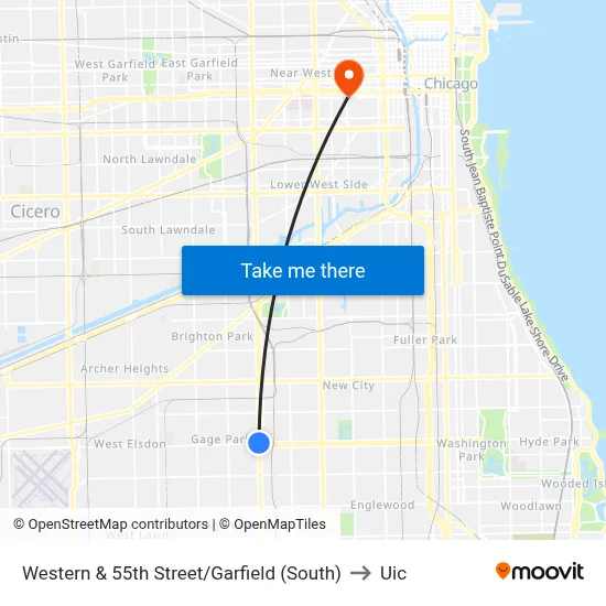 Western & 55th Street/Garfield (South) to Uic map