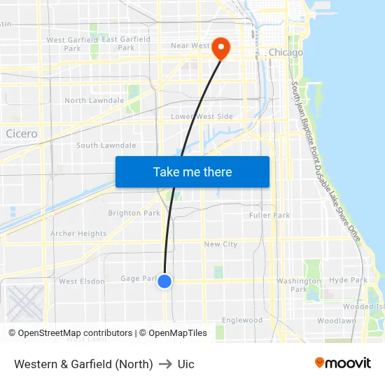 Western & Garfield (North) to Uic map