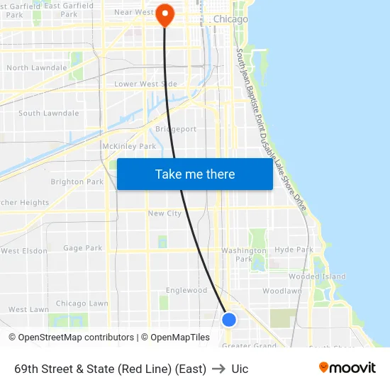 69th Street & State (Red Line) (East) to Uic map
