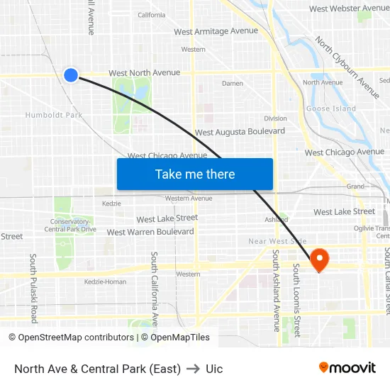 North Ave & Central Park (East) to Uic map