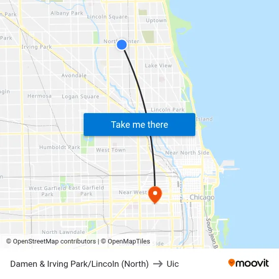 Damen & Irving Park/Lincoln (North) to Uic map