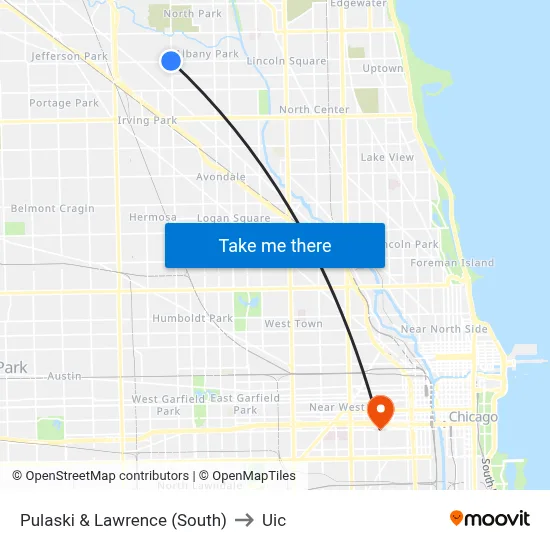 Pulaski & Lawrence (South) to Uic map