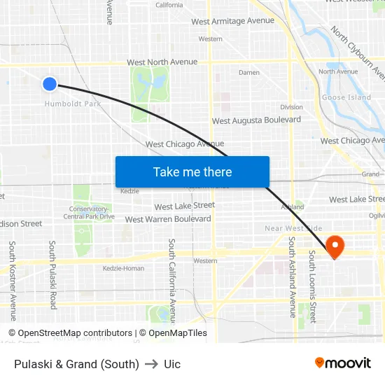 Pulaski & Grand (South) to Uic map
