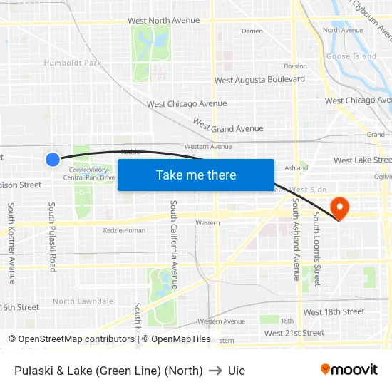 Pulaski & Lake (Green Line) (North) to Uic map