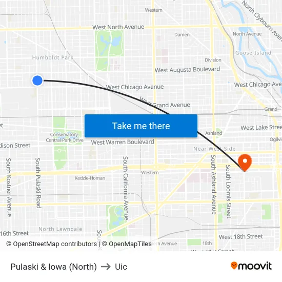 Pulaski & Iowa (North) to Uic map