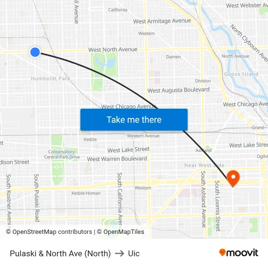 Pulaski & North Ave (North) to Uic map