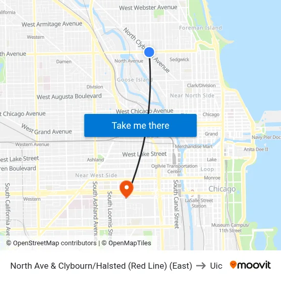 North Ave & Clybourn/Halsted (Red Line) (East) to Uic map