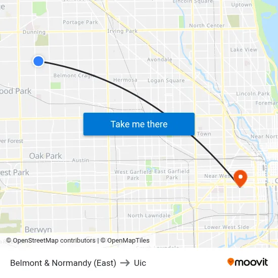 Belmont & Normandy (East) to Uic map