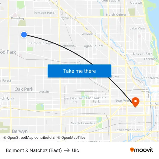 Belmont & Natchez (East) to Uic map