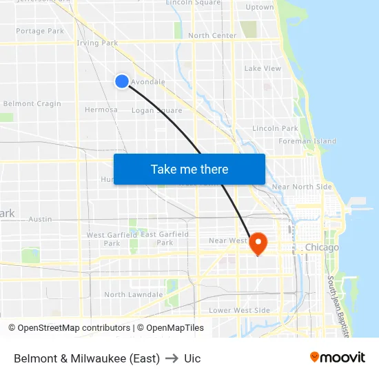 Belmont & Milwaukee (East) to Uic map