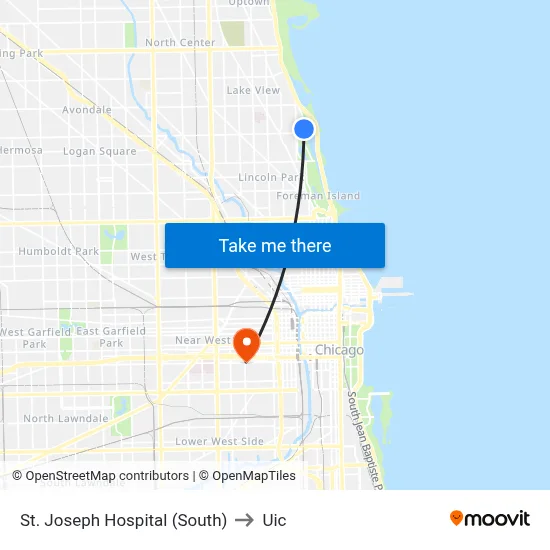 St. Joseph Hospital (South) to Uic map