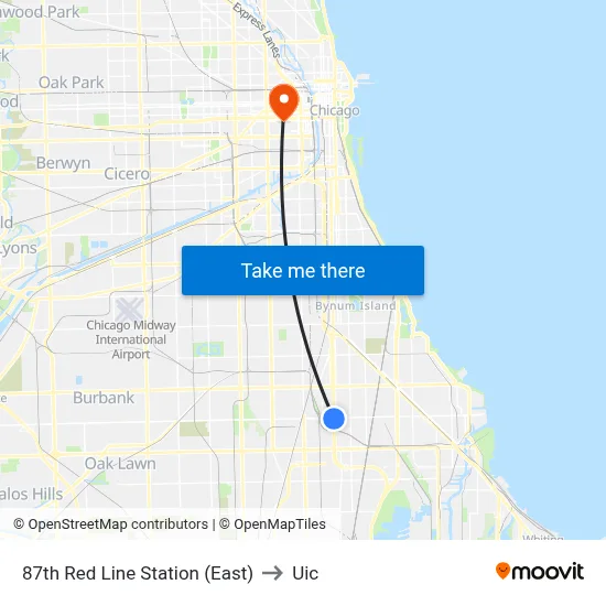 87th Red Line Station (East) to Uic map